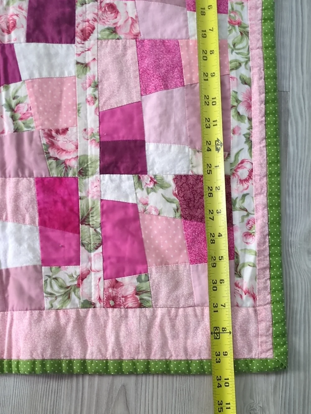 Handmade Pink Patchwork Quilt Wall Hanging Floral Cottagecore Shabby Chic Decor